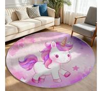 Generisch Alfombra de pelo corto redonda 160 cm lavable dibujos animados unicornio sofá mesa de centro alfombras estrellas cielo decorativo salón dormitorio alfombra antideslizante parte inferior para