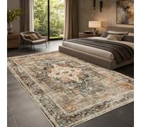 Generisch Alfombra grande para salón, diseño vintage de flores, beige, gris, naranja, marrón, 180 x 240 cm, lavable para comedor, dormitorio, estudio, apartamento, decoración