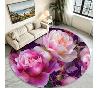 Generisch Alfombra lavable de pelo corto, redonda, 200 cm, arte de acuarela, rosa, terraza, alfombra decorativa para salón, dormitorio, con parte inferior antideslizante, para habitación de los niños