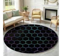 Generisch Alfombra redonda negra de 200 cm de diámetro de lana sintética para interiores, para juegos, luminosa, hexagonal, nido de abeja, alfombra de salón con efecto 3D, efecto brillante y