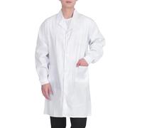 Generisch Bata de laboratorio para hombre de manga larga camisa de trabajo con botones puños ajustables uso profesional diario bata médica, Blanco, 4XL