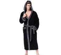 Generisch Bata para hombre acogedora franela albornoz con capucha ropa de noche cálida mullida bata de casa de peso pesado Themo Kimono bata larga simple ropa de salón Homewear, Negro , 3XL