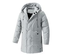 Generisch Chaqueta de invierno con cremallera y capucha de longitud media, gris, 4XL