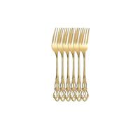 Generisch Compatible con vajilla de acero inoxidable relieve dorado, cuchillo for carne occidental y tenedor, cuchara, postre 6/30 Uds(6pcs forks)