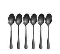 Generisch Cubiertos de acero inoxidable negro, cuchillo, tenedor y cuchara con mango redondo 1010, compatibles el hogar Hotel, 4/6/16/24 Uds(6pcs-spoon)