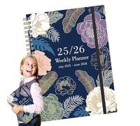 Generisch Diario de escritura, cuaderno de espiral, tamaño A5, de cara gruesa, julio de 2025 a junio de 2026, diseño floral, para notas, bocetos, planificación