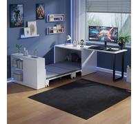 Generisch Escritorio 2 en 1 con cama plegable integrada, superficie de trabajo de 116 x 60 cm, colchón de 4 cm, espacio de almacenamiento, ruedas, capacidad de carga de 250 kg, color blanco y negro