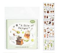 Generisch Food Stickers - 8x8x0.3cm Square Cut Cute Scrapbooking Labels, Japanese Style Food Pattern Decorative Stickers, Fun DIY Journal Notebook Sticker for Kids Classroom School Adults