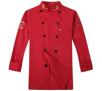 Generisch Hombre Catering Ropa de trabajo de manga larga cárdigan camisa con botones Cocina Gastronomía Servicio Ropa de trabajo Top, rojo, 3XL
