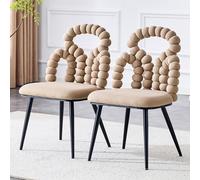 Generisch Juego de 2 sillas de comedor de terciopelo, color camello con respaldo de bolas