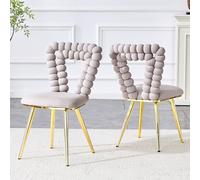 Generisch Juego de 2 sillas de comedor de terciopelo gris claro con patas de metal dorado