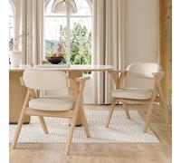 Generisch Juego de 2 sillas de comedor plegables de madera maciza y lino, color beige