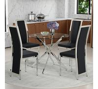 Generisch Juego de mesa de comedor de 88 cm de vidrio templado con 4 sillas de comedor de poliuretano, 1 mesa y 4 sillas con estructura de metal, moderno minimalista para apartamentos pequeños, cocina