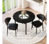 Generisch Juego de mesa redonda minimalista con 2 sillones de poliuretano, 100 cm de diámetro, imitación de madera negra, respaldo curvado ergonómico, para comedor, salón, cocina abierta