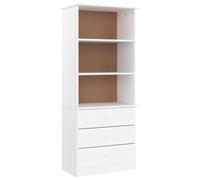 Generisch Librería con cajones Alta, color blanco, 60 x 35 x 142 cm, madera | 3 compartimentos abiertos, 3 cajones, madera maciza de pino, superficie fácil de limpiar, incluye soporte de pared