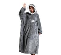 Generisch Manta con capucha cálida de forro polar de talla grande con un bolsillo, gris claro, Siehe Beschreibung
