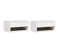 Generisch Mesita de noche 2 piezas blanco 50 x 32,5 x 24 cm madera maciza | Diseño clásico, dormitorio, habitación de invitados, forma rectangular, estilo vintage, paño húmedo, destornillador