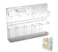 Generisch No Drill Wall Mount Straw Organizer - Height Adjustable 5 Compartment Kitchen Storage Box | Utensilio Holder With Drainage Rack For Chopsticks Spoons | Space Saving Tableware , Durable & Ea