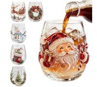Generisch Pack de 6 vasos de Navidad 3D sin tallo con motivos navideños | Drinkware de vacaciones en relieve 3D sin tallo con diseño de Papá Noel y Snowman, copas multiuso para vino, juice, cócteles