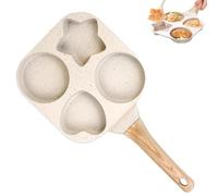 Generisch Pan antiadherente para freír huevos, 4 orificios, sartén antiadherente con diseño de estrella y corazón, tortita con asa para almacenamiento de gas, cocina de inducción (blanco)