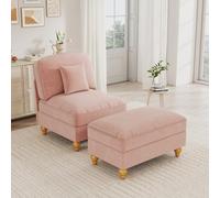 Generisch Sillón de chenilla rosa con taburete 2 en 1 para salón