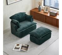 Generisch Sillón de sofá comprimido convertible con taburete, suave de pana para espacios pequeños, salón, vivienda de estudiantes, soporta hasta 180 kg, no requiere montaje
