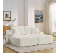 Generisch Sofá cama de 2 plazas de pana suave de color beige, multifuncional, con bolsillo para revistas, soporte para bebidas y cojines, para sala de estar, sala de juegos, estudio, habitación de