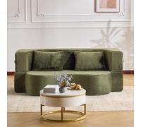 Generisch Sofá cama futón 2 en 1, color verde oliva, plegable, sin montaje, acolchado de alta densidad con 2 almohadas, sofá cama multifunción para salón, habitación de invitados, dormitorio