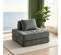 Generisch Sofá cama plegable 2 en 1, 1 plaza, chenilla, gris, hasta 220 kg