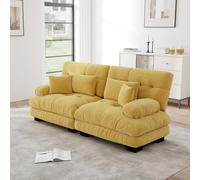 Generisch Sofá esquinero de chenilla amarillo para salón, sofá doble modular con marco de madera maciza, 2 cojines lumbares y 2 cojines decorativos, comodidad de asiento en nube para casa y oficina