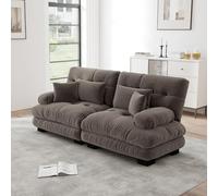 Generisch Sofá esquinero de chenilla marrón para salón, sofá doble modular con marco de madera maciza, 2 cojines lumbares y 2 cojines decorativos, acolchado suave para la máxima comodidad de asiento