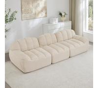 Generisch Sofá modular de 3 plazas sin estructura de espuma de alta densidad 32D, forro polar granulado respetuoso con la piel, color beige-blanco, flexible, adaptable, sin montaje, para salón