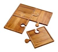 Generisch Tabla de madera para servir de 4 piezas, diseño de puzle, placa para servir para familia, cocina, , vacaciones, madera natural de acacia, 1 juego (4 piezas)