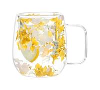 Generisch Taza de vidrio de doble pared Flores secas Taza de café aislada | Taza de té con aislamiento de doble pared de cristal transparente con asa, 250 ml, para espresso, capuchino y latte