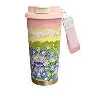 Generisch Taza térmica, taza de viaje aislada, 500 ml, diseño de flores a prueba de fugas, función de moda para bebidas con cordón para teléfono móvil, contenedor de agua para uso al aire libre, 3,62