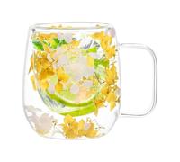 Generisch Vasos aislantes de doble pared taza de café de con flores | Taza de té con aislamiento de doble pared de cristal transparente con asa, 250 ml, para espresso, capuchino y latte