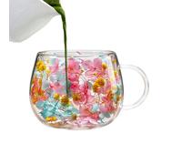 Generisch Vasos de doble pared 250 ml coloridos vasos de flores | Con asa y vaso aislante de flores secas para el hogar Bar disfrute de bebidas frías y calientes como agua whisky cerveza