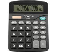 Genie 225 BD de 12 dígitos calculadora, Dual Power (Solar y batería), diseño compacto, color negro