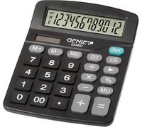 Genie Calculadora 225 BD – 12 dígitos, Dual Power (solar y batería), compacta negra
