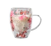 Genikeer Taza De Vidrio De Doble Pared Con Flores, 350ML Taza De Doble Pared Con Flores Secas, Tazas Cafe Espresso Transparente, Taza De Con Asa Para Te Cafe Capuchino