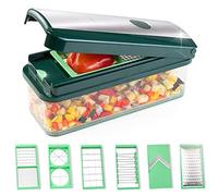 Genius Nicer Dicer Exclusive - Cortador de verduras (15 piezas, cortador de tomate, juego de 4 inserciones, rallador grueso y cepillador, recipiente de 2500 ml), color verde