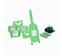 Genius Nicer Dicer Speed Light - Rallador manual con hoja en V, 8 piezas, rallador ajustable, color verde oscuro, plateado y verde
