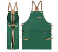 Genixart Chef Apron for Men Women with Pockets, Cotton Canvas Apron for Kitchen Cooking Baking Artist Painting, Cross Back Work Aprons for Shop, Garden, Restaurant, Cafe, Barista, M to XXL