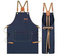 Genixart Chef Apron for Men Women with Pockets, Cotton Canvas Apron for Kitchen Cooking Baking Artist Painting, Cross Back Work Aprons for Shop, Garden, Restaurant, Cafe, Barista, M to XXL