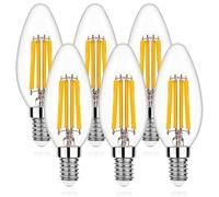 Genixgreen Bombilla LED regulable E14 Bombilla LED C35 6.5 W 806 Lm | Clásica Bombilla de Filamento de Vela 2700 K Blanco Cálido Bombilla LED Equivalente a 65 W, Pack de 6