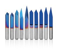 Genmitsu - Juego de 10 brocas para enrutador CNC con vástago de 1/8", broca en V plana: 20/30/45/60/90 grados, punta en V triangular: 20/30/45/60/90 grados, punta de 0,1 mm, nanocapa azul cónica
