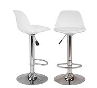 Genplus - Juego de 2 taburetes de bar con respaldo y reposapiés, regulable en altura y giratorio a 360°, sillas de bar de cocina, de plástico, resistente y ultra silencioso-blanco-2 unidades