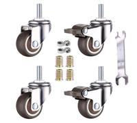 GEOCANG Juego de 4 ruedas giratorias de 32 mm para muebles, rosca M6 x 15 mm, con freno hasta 15 kg por rueda, ruedas de goma blanda para muebles (32 mm-con freno)