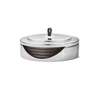 Georg Jensen Manhattan - Juego de Posavasos de Piel Oscura - Caja de Acero Inoxidable Pulido Espejo con asa