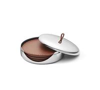 Georg Jensen Sky Drink - Juego de Posavasos de Piel, Caja de Acero Inoxidable Pulido con Espejo con asa